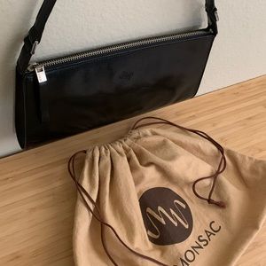 MONSAC Black Leather Handbag + Dust Bag Excellent Condition